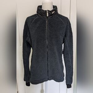 HUNTER Black /Dark Gray Sherpa Full Zip   Fleece With Hidden Hood Zip Pockets L